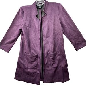 NYCC Long Open Front Blazer Womens Size Small Side Slits Dark Purple Soft Pocket